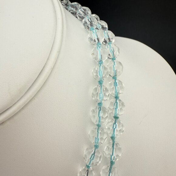 Yosca Glass Bead Long Single Strand Necklace Clear & Light Blue‎ Accents - Picture 5 of 8